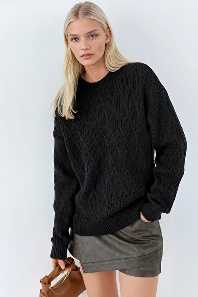 Hiccup My Fashion Round Neck Oversized Jacquard Knitwear Sweater