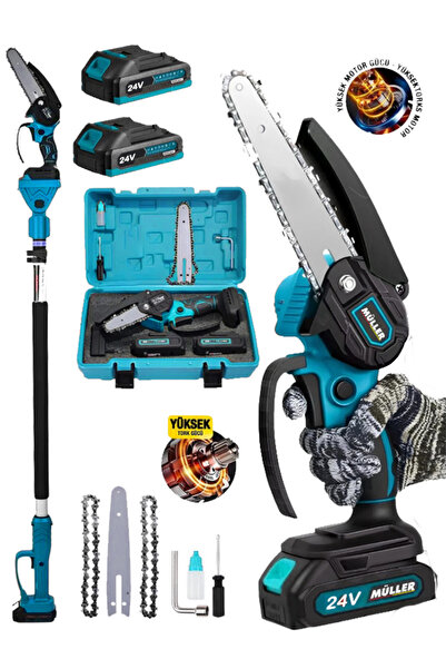 Pro Müller Alman Profesyonel 2.5 Metre Teleskopik 10 & 15 Cm Palalı Dal Kesme Budama Testere Bıçkı Makinesi