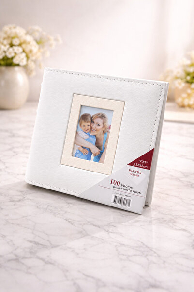NRCN ألبوم صور مربع أبيض بإطار ذهبي مقاس 13×18 يتسع لـ 100 صورة - مع مساحة لل...