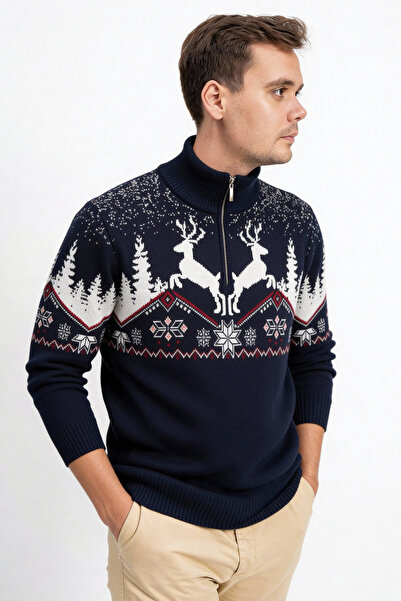 F&K Winter Patterned Half Zipper Men's Knitwear Sweater