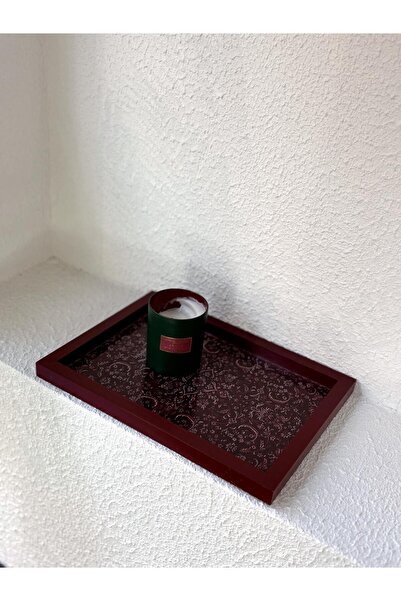 DEKORMED Handmade Wooden Damascus Patterned Burgundy Presentation Tray/Tray/Organizer