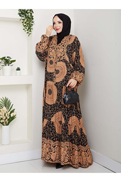 SAHRA BUTİK Φόρεμα από βισκόζη με μισό πάτο με κουμπιά - Μαύρο -