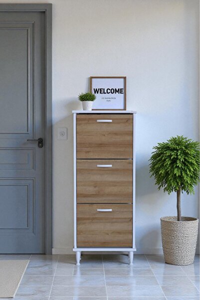 Eliusta Nefes Ayaklı 52 cm Ayakkabılık Kapı Önü/Antre 3 Düşer Kapaklı Meşe 52...