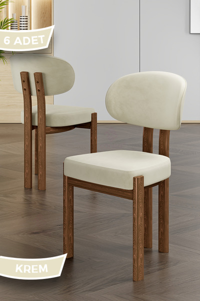 Canisa Dore Serisi 6 Adet Krem Babyface Kumaş Metal Ahşap Görünümlü Kaplama M...