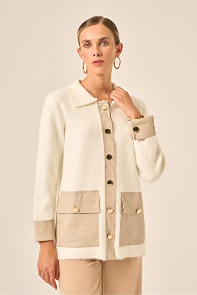 FTZ WOMEN Γυναικείο Δερμάτινο Λεπτομερές Μπουφάν Εκρού 20793