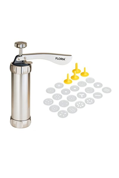 Floria Cookie and Decorating Press, Stainless Steel, 20 Shapes + 4 Nozzles (Z...