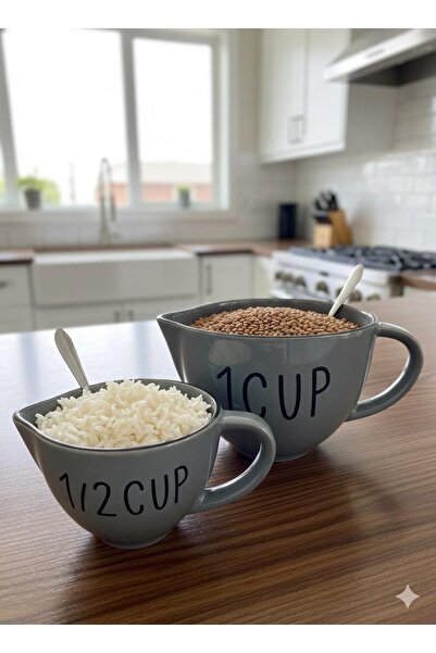 BEYLER طقم من كوبين قياس سيراميك بلون أنثراسيت سعة 250 مل/500 مل