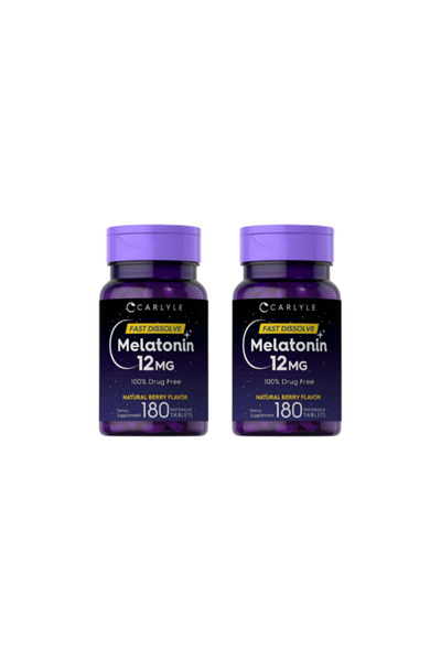 Carlyle ميلاتونين ١٢ ملغ، ١٨٠ قرص سريع الذوبان مساعد على النوم بنكهة التوت، ن...