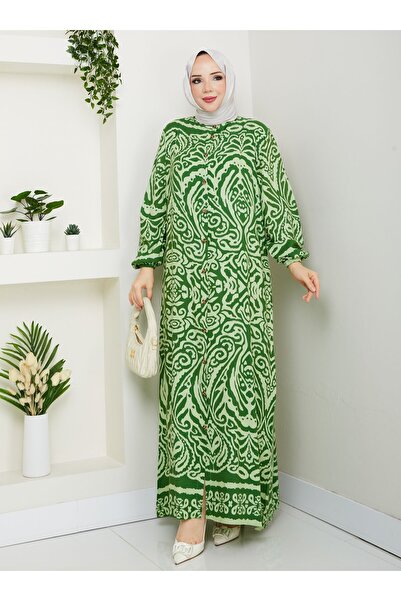 SAHRA BUTİK Buttoned Viscose Dress - Green -
