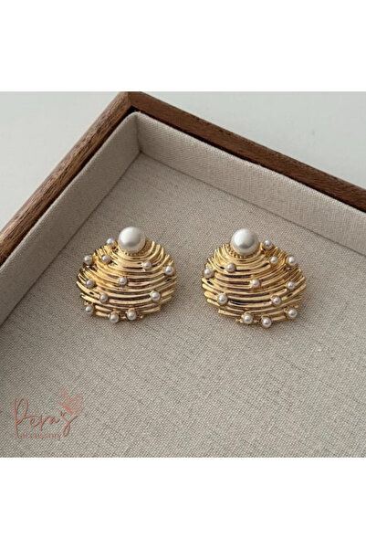 pera's accessory GOLD İNCİLİ BÜYÜK İSTRİDYE KÜPE