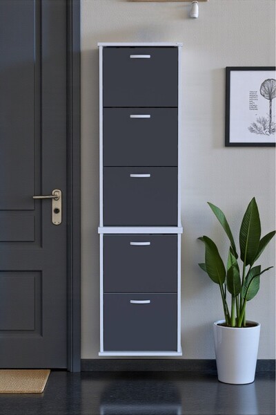Eliusta Porta 10 Bölmeli Ayakkabılık Antrasit 52 cm Genişlikte 52x193x26 cm Duvara Monte Ayakkabılık