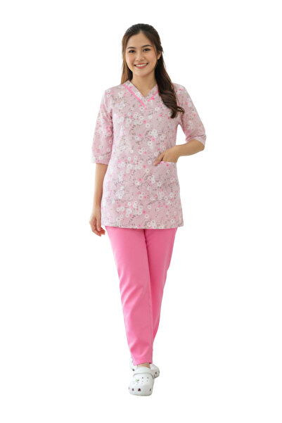 ABSHIR طقم خادمة/مربية/جليسة أطفال/خداما، مطبوع، بلوزة بياقة على شكل حرف V وأكمام ثلاثة أرباع وبنطال، زي موحد، قطن