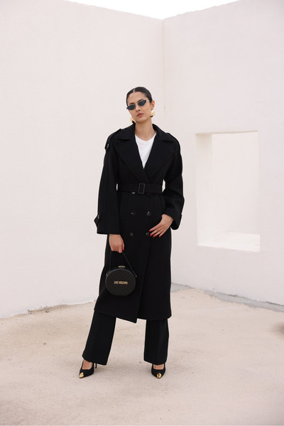 My Blog Palton negru cu centură - 44188