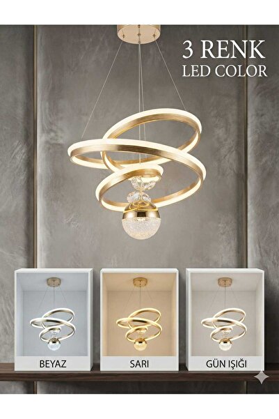 Bohem Aydınlatma Modern Çizgili Kasa Gold Kaos Model 3 Renk LED Avize