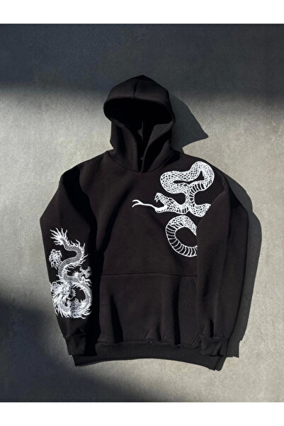 Zerenyus    Long Sleeve Hooded Printed Sweatshirt - Black