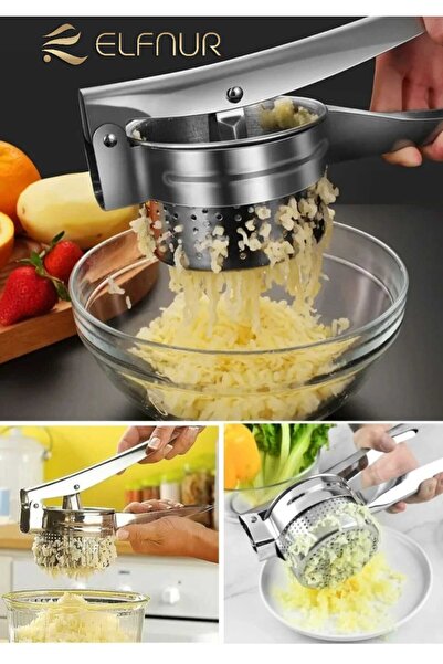 elfnur Stainless Steel Large Capacity Potato Masher and Garlic Masher with Practical Chamber