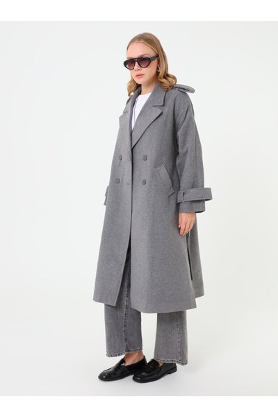 Refka Epaulette Detailed Classic Coat - Gray -