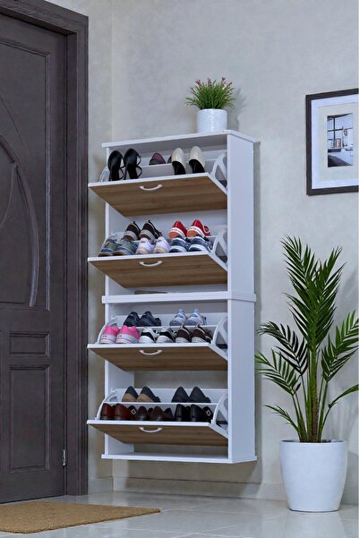 Eliusta Berrak Meşe 8 Bölmeli Ayakkabılık 72 cm Genişlikte Duvara Monte 72x15...