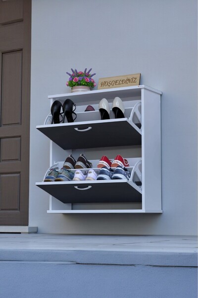 Eliusta Narel Antrasit Renk Kapı Önü Ayakkabılık 72 cm Genişlik Dış Mekan Asm...