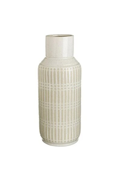 AB HOMES Decorative Ceramic Vase Sand Color with Raised Stripes Ø19x48 cm