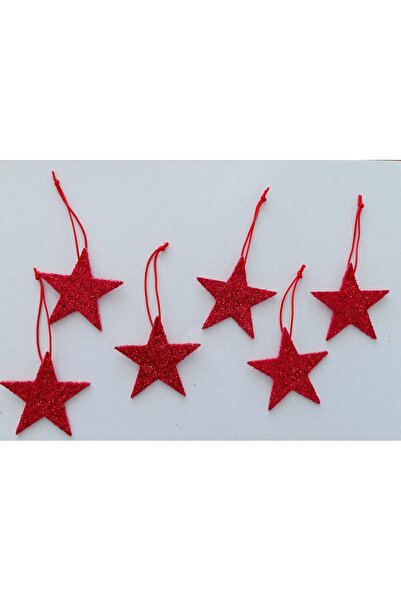 Lal Ornamente pentru brad de Crăciun cu stele cu sclipici roșii 9 bucăți 4*4