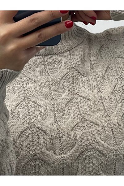 NİSUM MODA Braided Turtleneck Knitwear Sweater