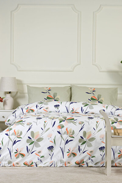 Elart Mary Duvet Cover Set Double Size 100% Cotton Ranforce Fitted Sheet (200X220 cm) Green