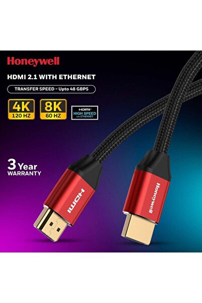 HONEYWELL HDMI Cable High Speed 8K Quality 2.1 with Ethernet - 3 Meters Red