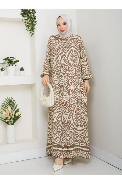 SAHRA BUTİK Buttoned Viscose Dress - Brown -
