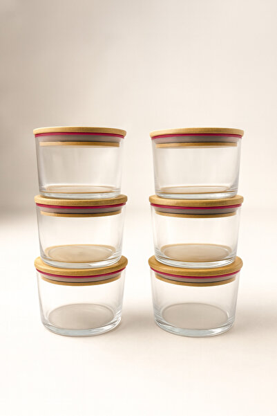 Fhilli Vetro - Set of 6 Glass Breakfast Bowls with Bamboo Lids 220 Cc