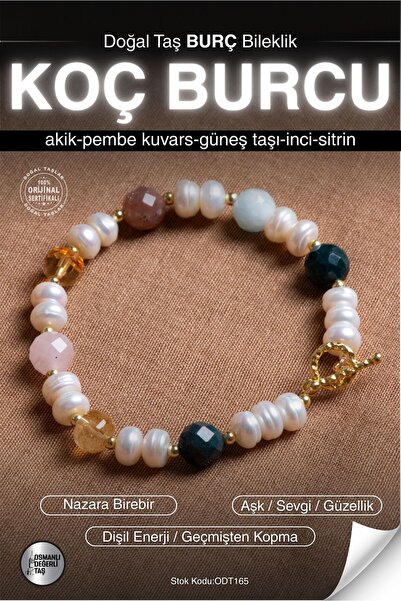 OSMANLI DEĞERLİ TAŞ SERTİFİKALI Akik-Pembe k.-Güneş Taşı-İnci-Sitrin Koç Burc...