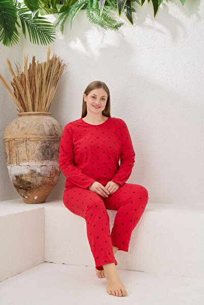 pijamacity KADIN UZUN KOLLU PAMUKLU PİJAMA TAKIMI