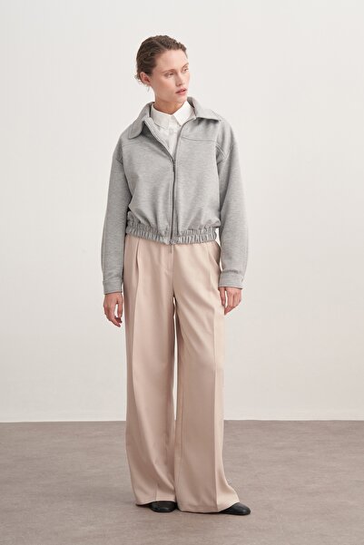 EBU Prive Women's Flowy Pleated Palazzo Pants Beige