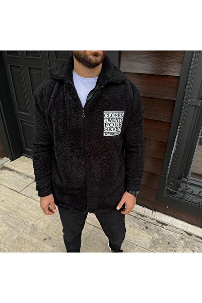 NERA GİYİM Men's Black Plush Zippered Regular Fit Wersoft Fleece Fabric with ...