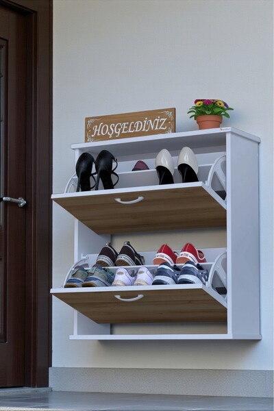 Eliusta Narel Meşe Renk Kapı Önü Ayakkabılık 72 cm Genişlik Dış Mekan Asma Ay...