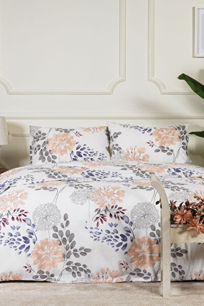 Elart Fiona Duvet Cover Set Single Size 100% Cotton Ranforce Fitted Sheet (160X220 cm) Gray