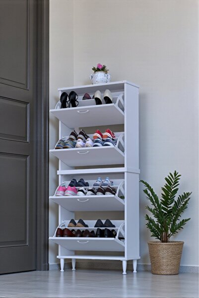 Eliusta Berry Beyaz 8 Raflı 4 Düşer Kapaklı Ayakkabılık 72 cm Genişlik x 168x...