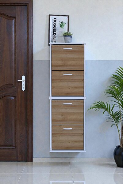 Eliusta Slim 4 Düşer Kapaklı 52 cm Meşe Asma Ayakkabılık Kapı Önü/Antre 52x15...