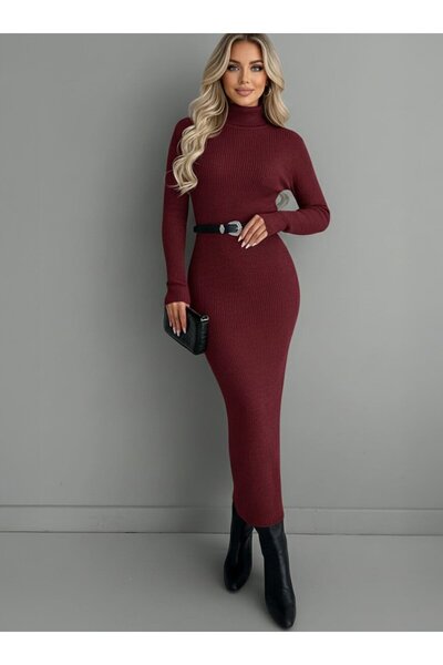 Por La Cara Knitwear Hijab Dress - Burgundy -