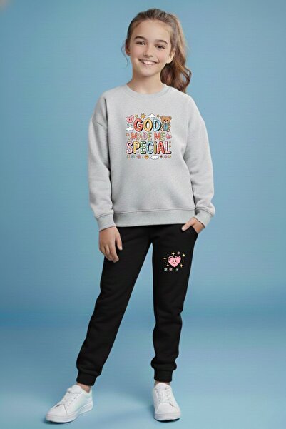 armicem Σετ αθλητικής φόρμας για κορίτσια Special με τύπωμα Crew Neck – Μαύρο...