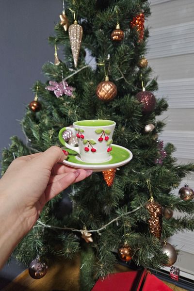 İLES HOME 2'Lİ KİRAZ DESENLİ KAHVE FİNCAN TAKIMI Yılbaşı, Hediye, Anneye Hedi...