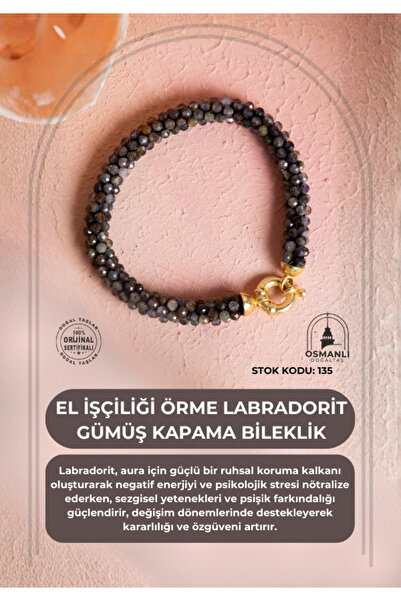OSMANLI DOĞAL TAŞ Certified Handcrafted Knitted Labradorite Silver Clasp Bracelet (Sk:135)