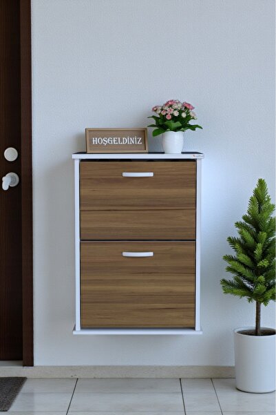 Eliusta Holen Ceviz Renk Ayakkabılık 2 Düşer Kapak 52 cm Genişlik Kapı Önü As...