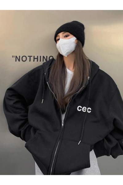 Revasser Unisex Kadın/Erkek CEC Özel Baskılı Fermuarlı Kapüşonlu Hırka