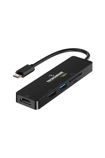 Tecnoware USB hub FHUB17693, 1x USB 2.0, 1x USB 3.2 gen 1, 1x HDMI, Black