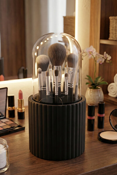 Poomy Organizator pentru pensule de machiaj cu capac - Suport pentru pensule din acril transparent rezistent la praf