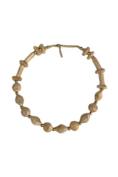 Jewelliss Cream Beaded Gold Detail Women's Necklace 45 cm Trendy Colorful Acr...