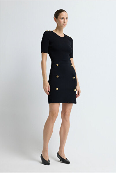 adL Düğme Detaylı Triko Elbise