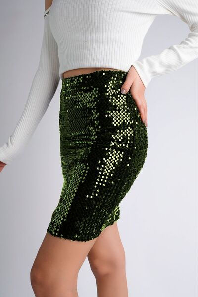 lil amore Sermoda 47 cm 170 Sequin Mini Skirt Khaki
