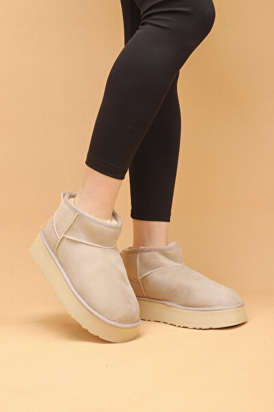 Nilsa Shoes Kadın Kalın Poli Taban İçi Kürklü Süet Bot & Bootie